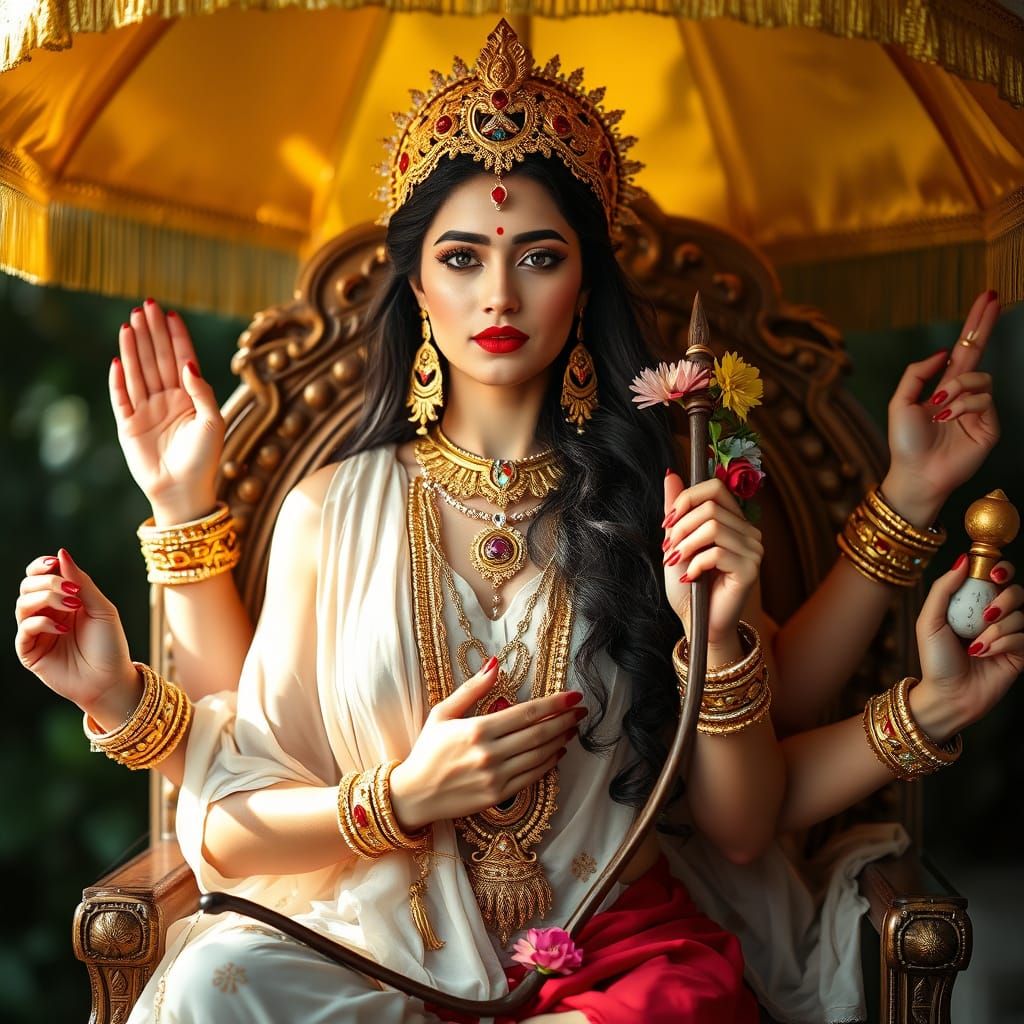 Goddess on Throne with Red Nail Polish