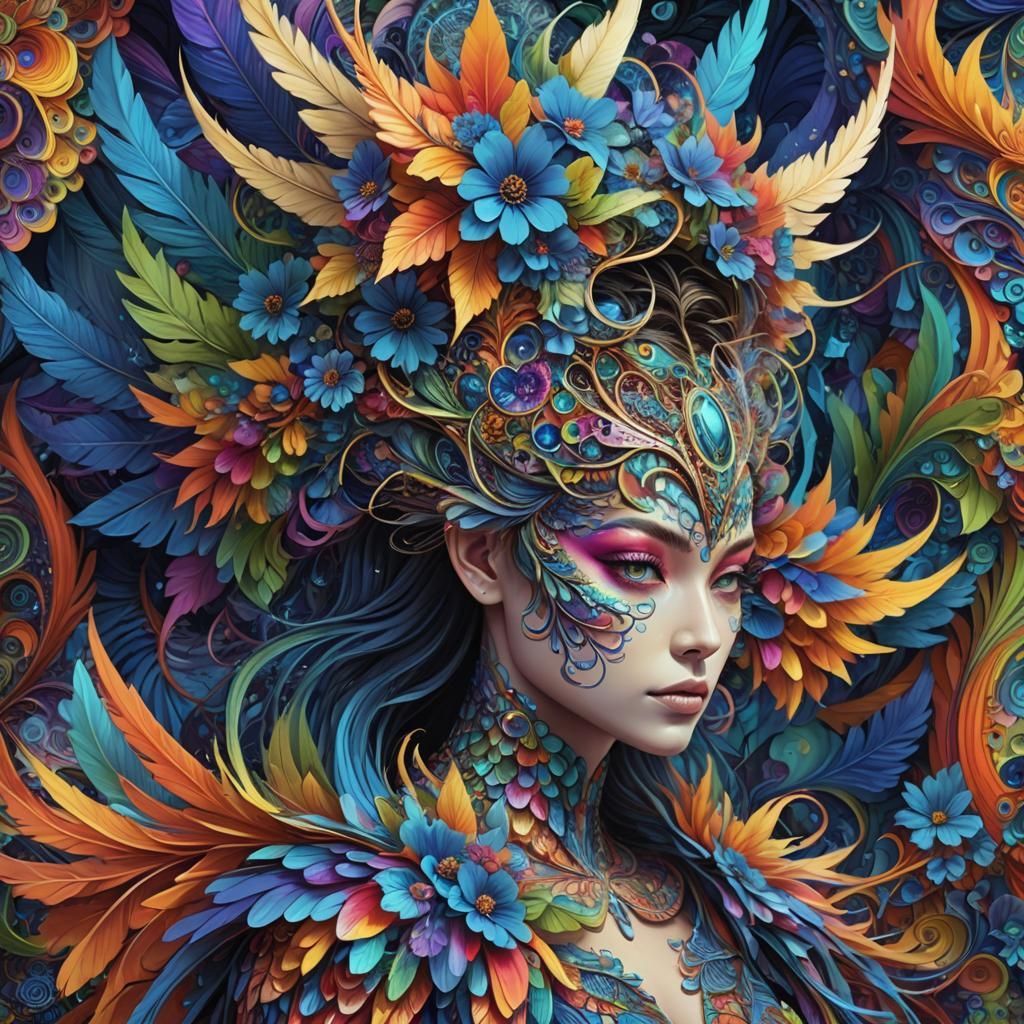 Dragon Woman with Rainbow Skin in Fractal Art
