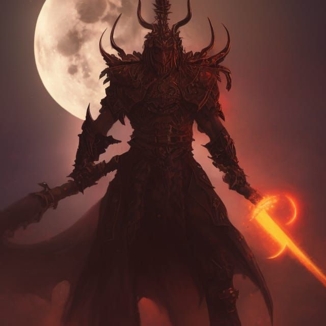 Dark Warrior in Hell Battle: Sci-Fi Concept Art