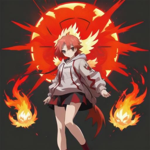 Moltres Girl in Anime Style Wearing Hoodie