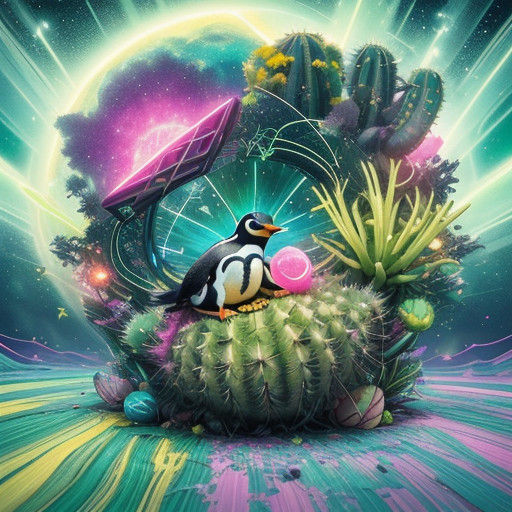 Whimsical Dreamlike Scene of Fairy and Cactus