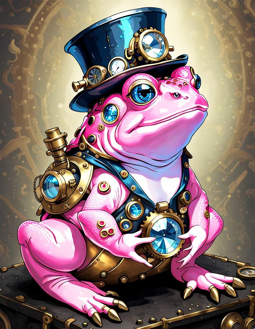 Steampunk Crystal Toad in Pink, Gold, and Blue