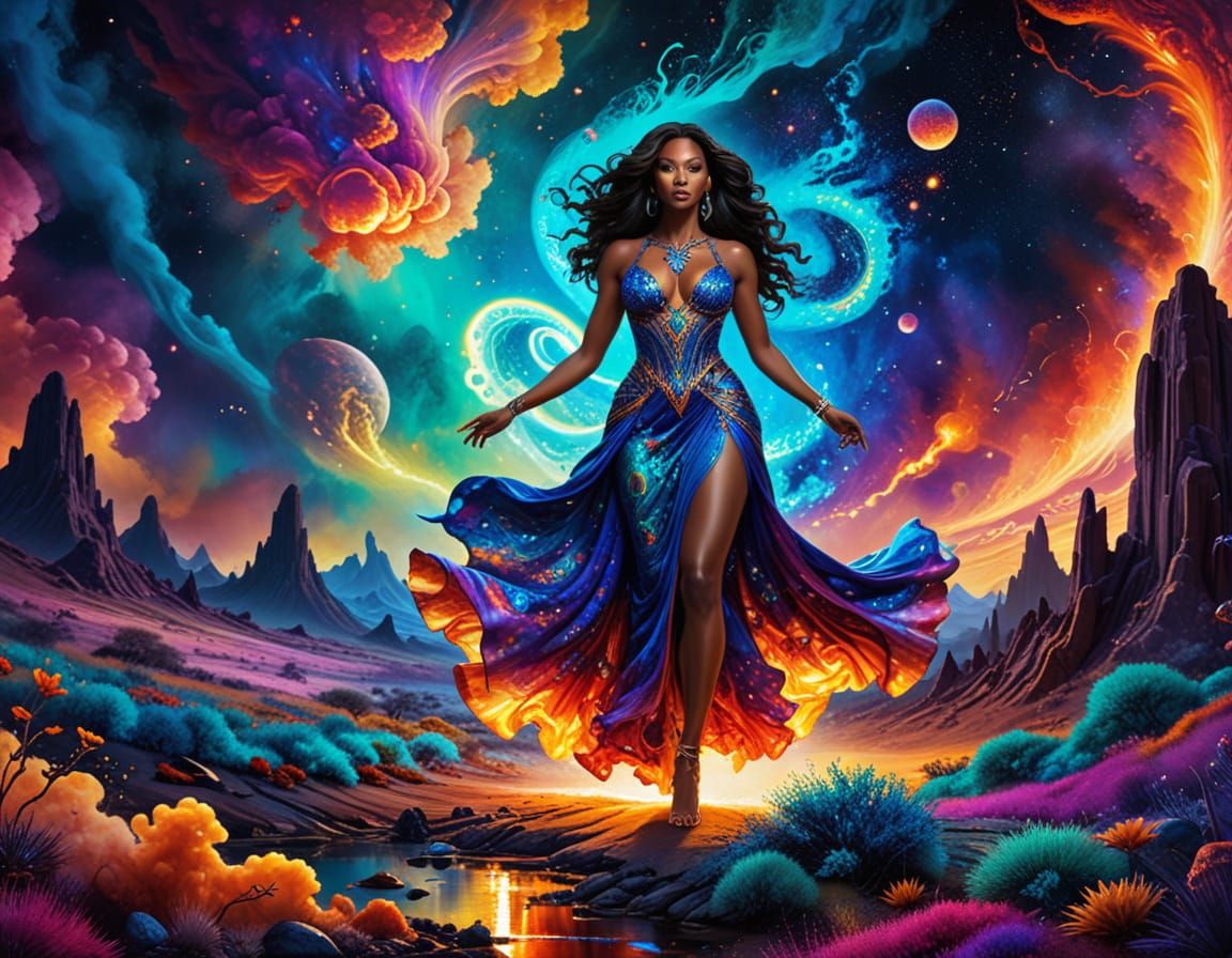 Sorceress Casting Spell on Alien World: Alcohol Ink