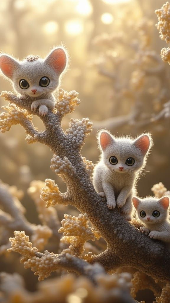 Surreal Kitten Buds on Spring Branch Macro Photo