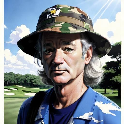Bill Murray on Golf Course in Glossy Comic Style