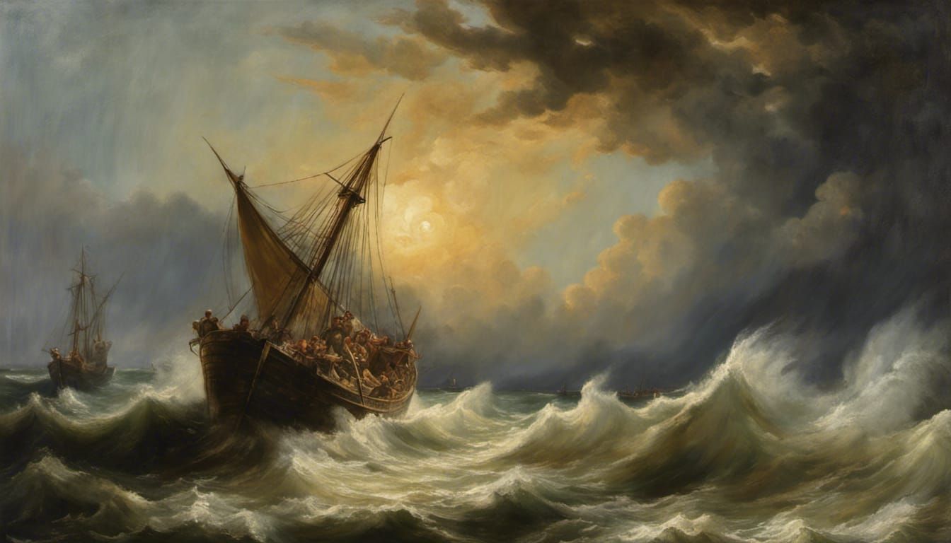 Storm on the Sea: Impressionist Gouache Masterpiece