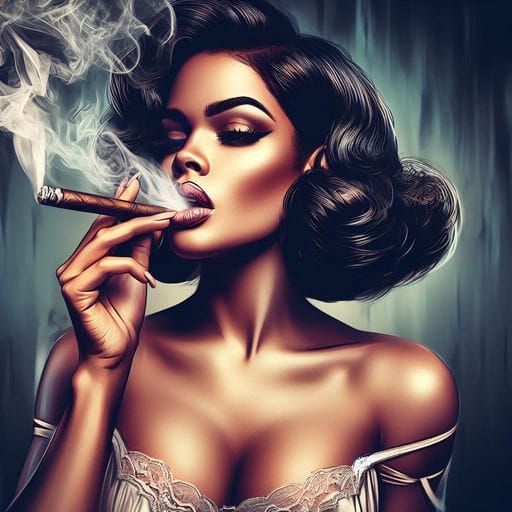 Beautiful Cuban Woman Smoking Cigar in Splash Art