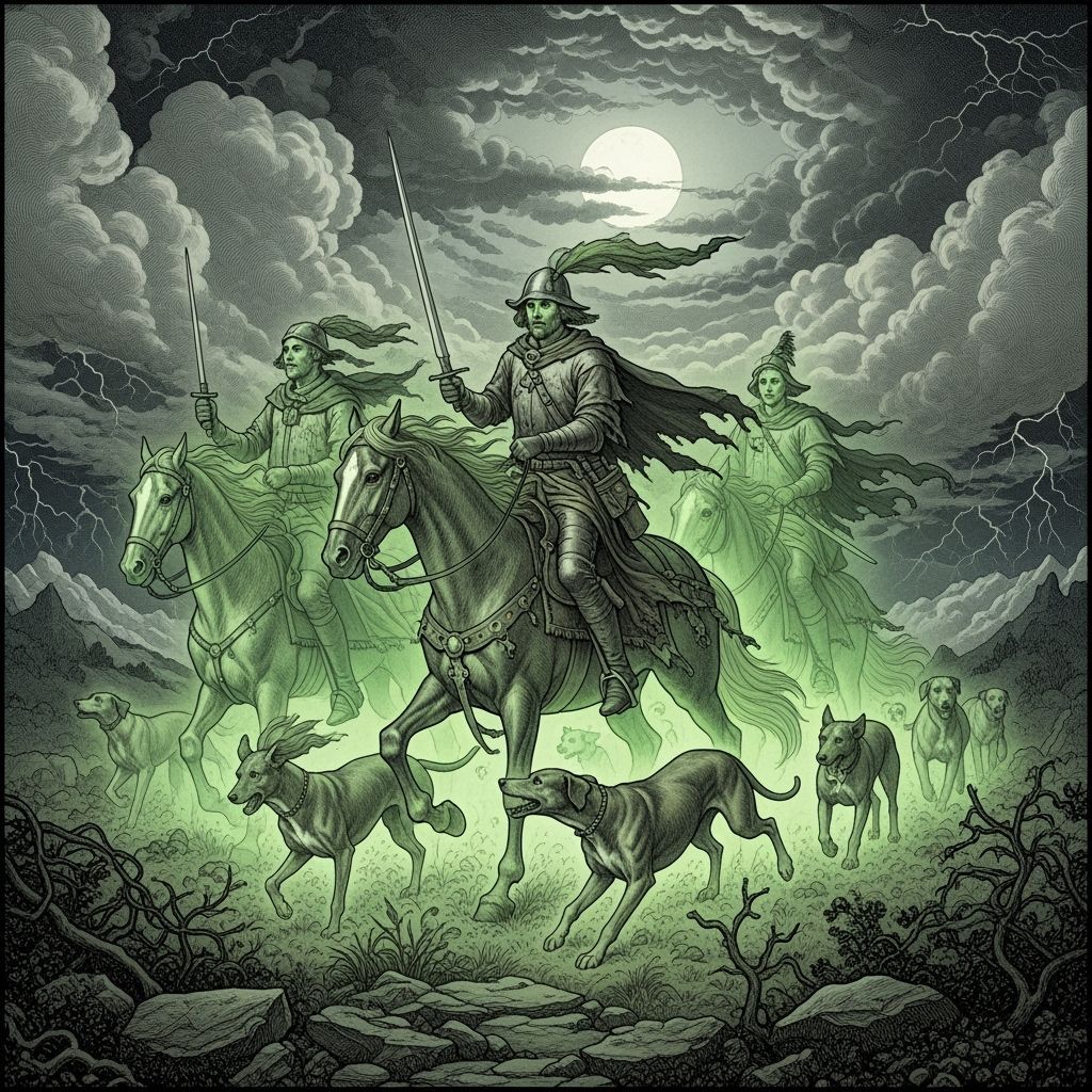 Ghostly Medieval Hunters Ride Spectral Horses