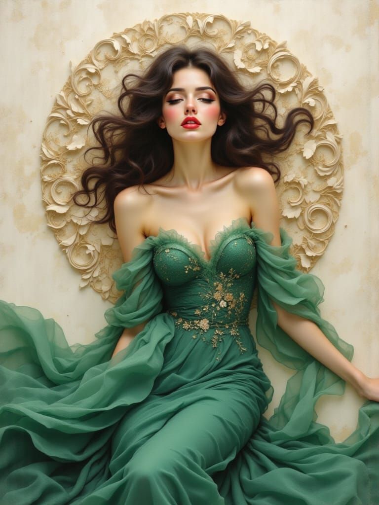 Emerald Goddess in Dreamlike Paper Filigree