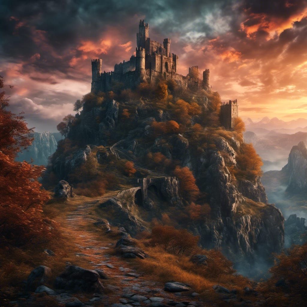 Dramatic Sunset Over Ruins of Kaer Morhen Fortress