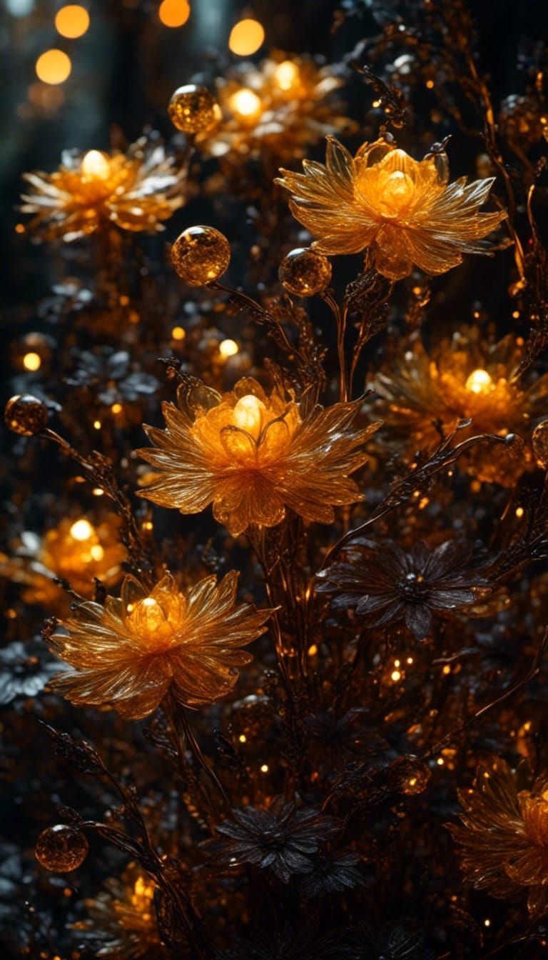 Glittering Flowers in Deep Amber Light