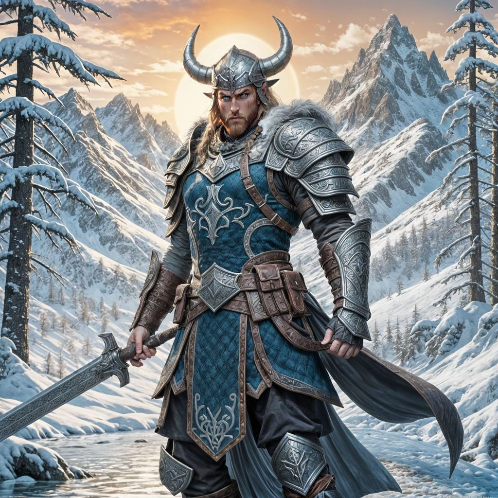 Epic Viking Templar Warrior in Winter Battle Stance