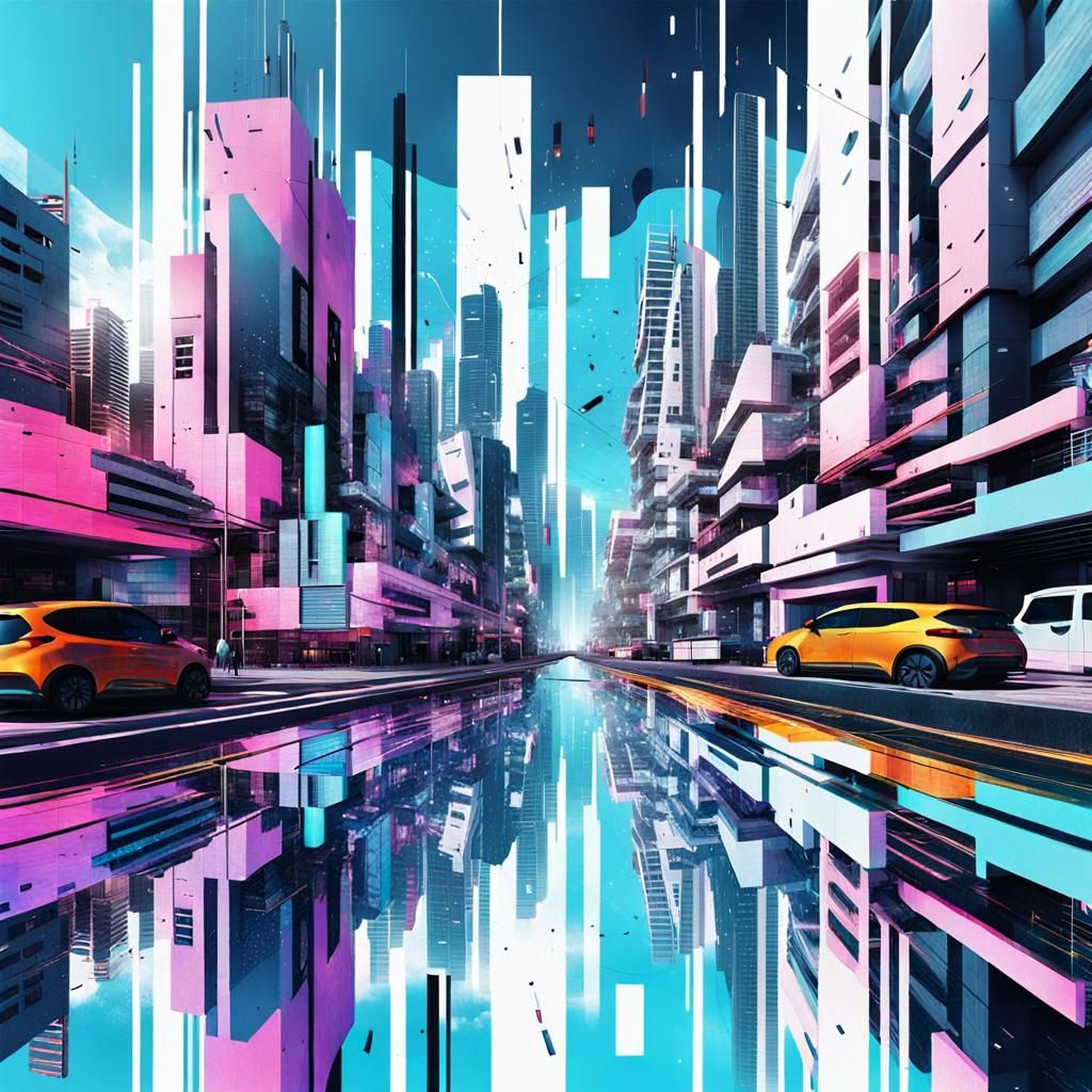 Futuristic Cityscape: 3D Glitch Art and Photography