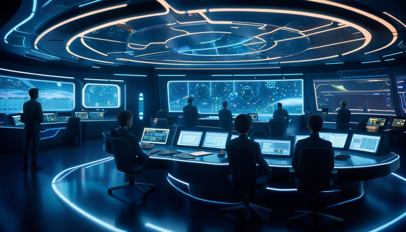 Sleek Sci-Fi Command Center with Holographic Displays