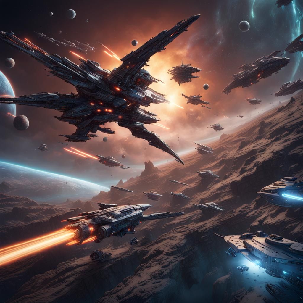 Epic Space Battle in Detailed Matte Painting