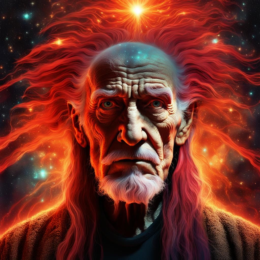 Surreal Old Man Before Supernova in Digital Art