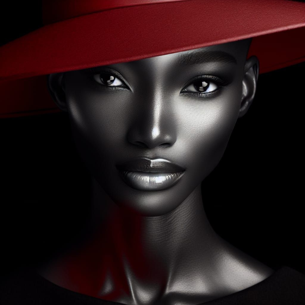 Monochrome Portrait with Red Hat, Studio Lighting