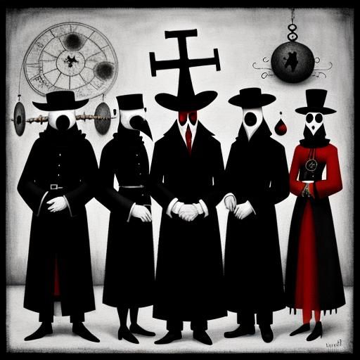 Surreal Plague Doctors in Black and White Digital Art