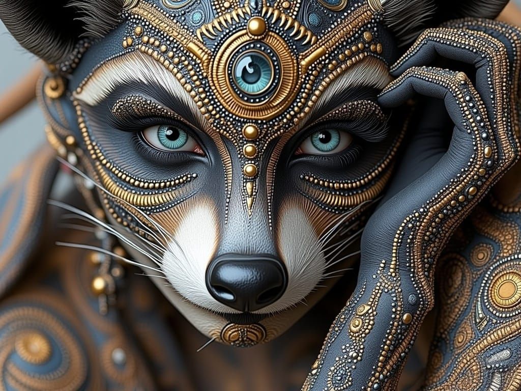 Surreal Mandala Face with Fractal Patterns in 3D