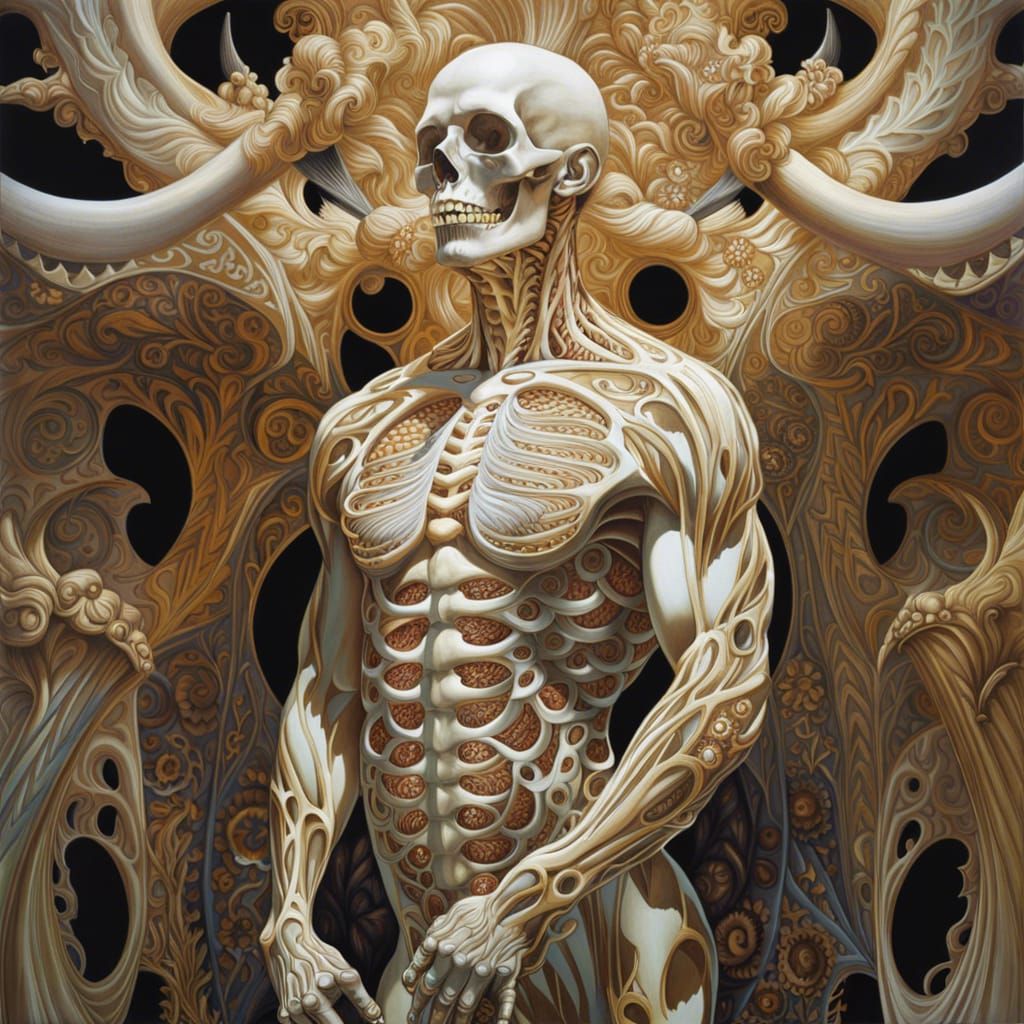 Anatomical Male Figure in Oil, Hyperdetailed Art