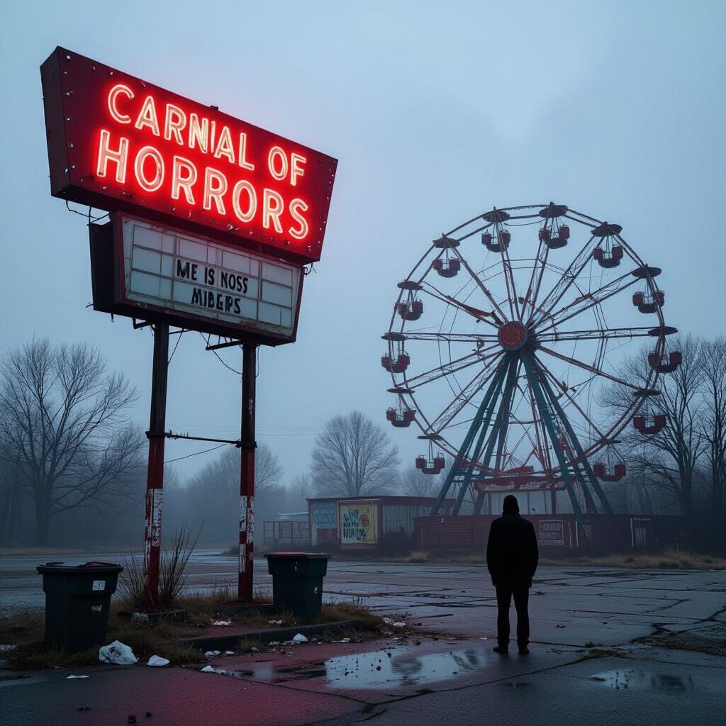 Abandoned Carnival of Horrors in Gloomy Weather