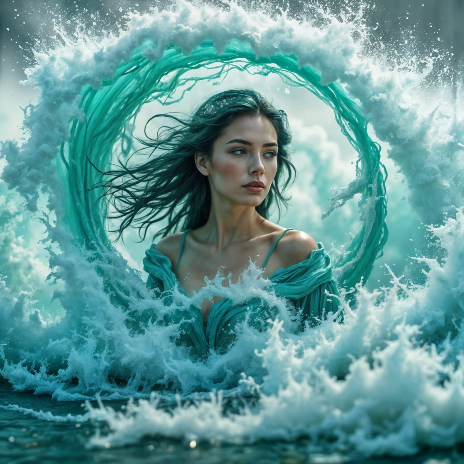 Turquoise Goddess in Cinematic Hyperrealism