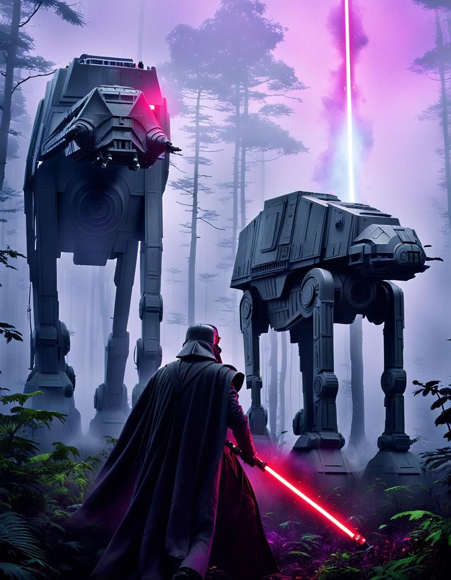 AT-AT Walker Charges Jedi in Misty Forest