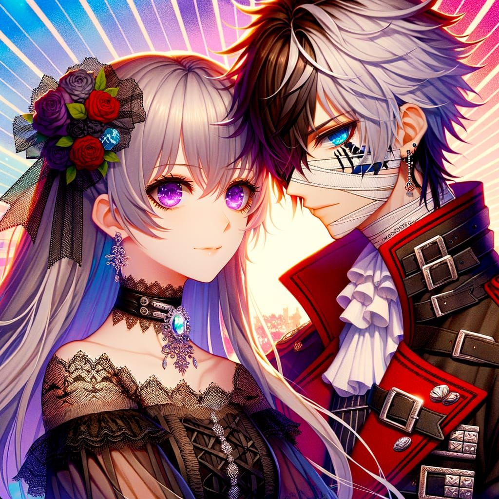 Romantic Anime Scene with Silver-Haired Characters