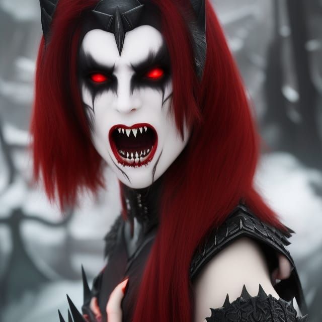 Sinister Vampire Woman with Bat Wings in Art Deco Style