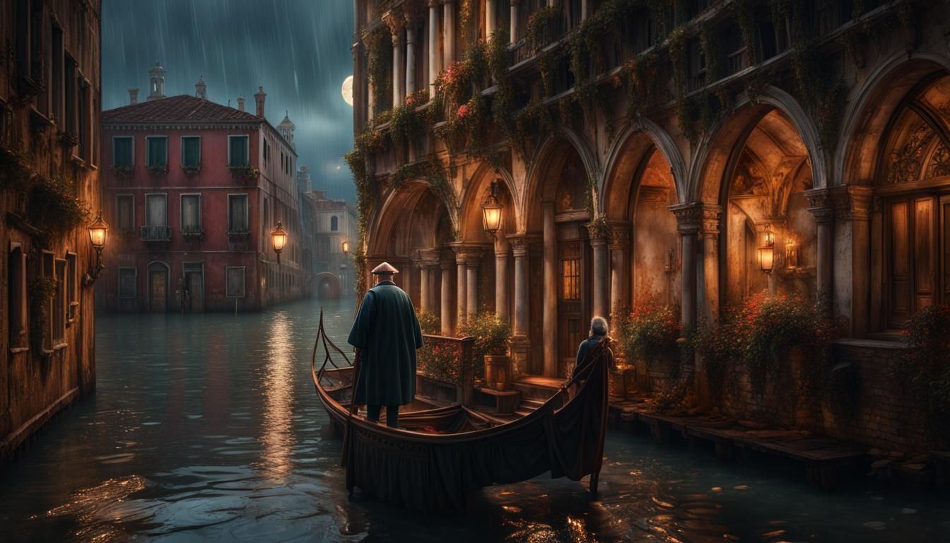 Rainy Night in Venice: Matte Painting of Reflection