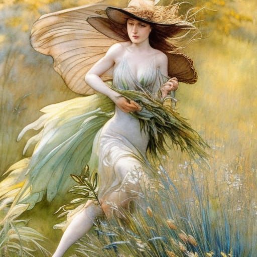 Ferrel nymph series. By Léon Frédéric in the style of his painting, Summer".