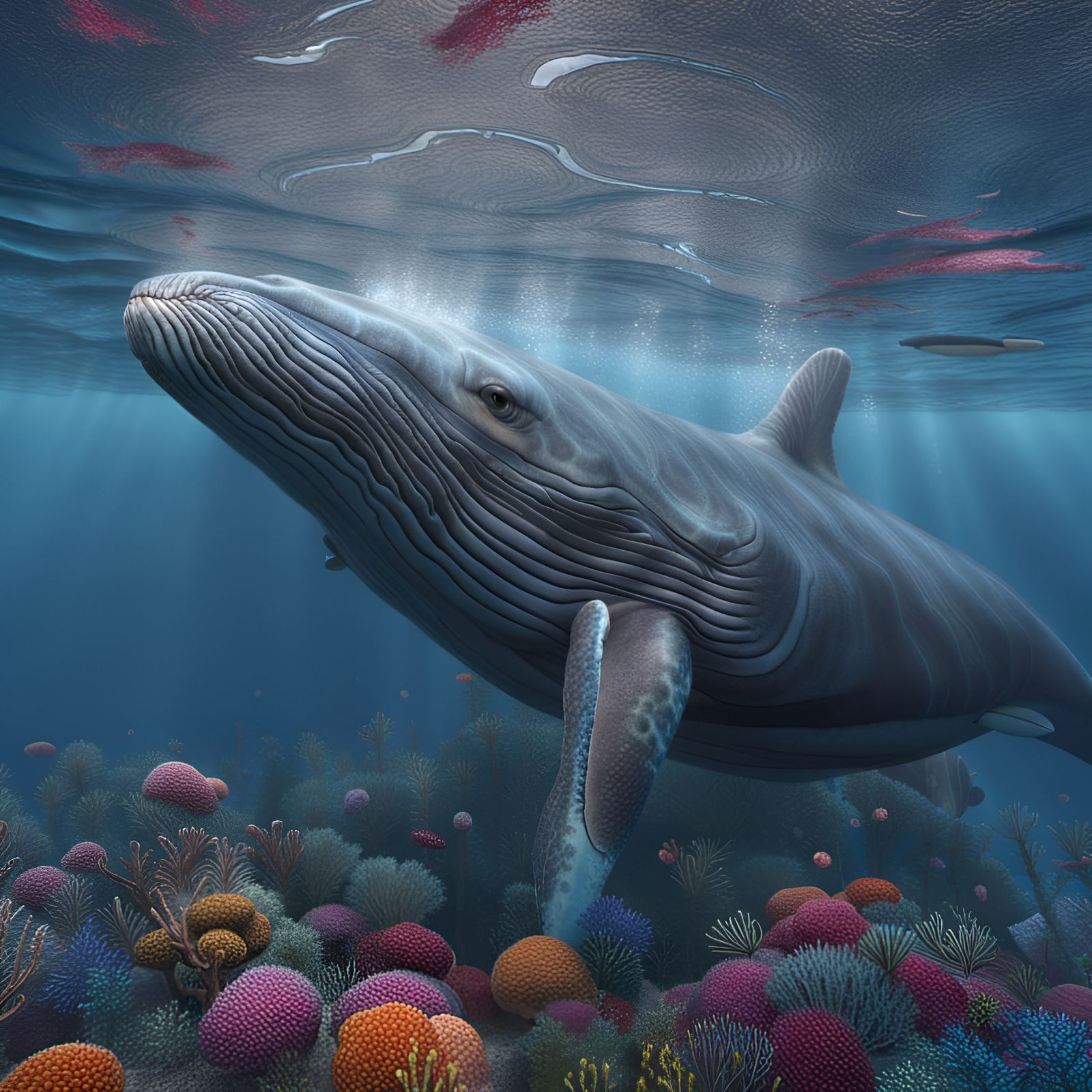 Detailed Colourful Blue Whale in 8k Resolution
