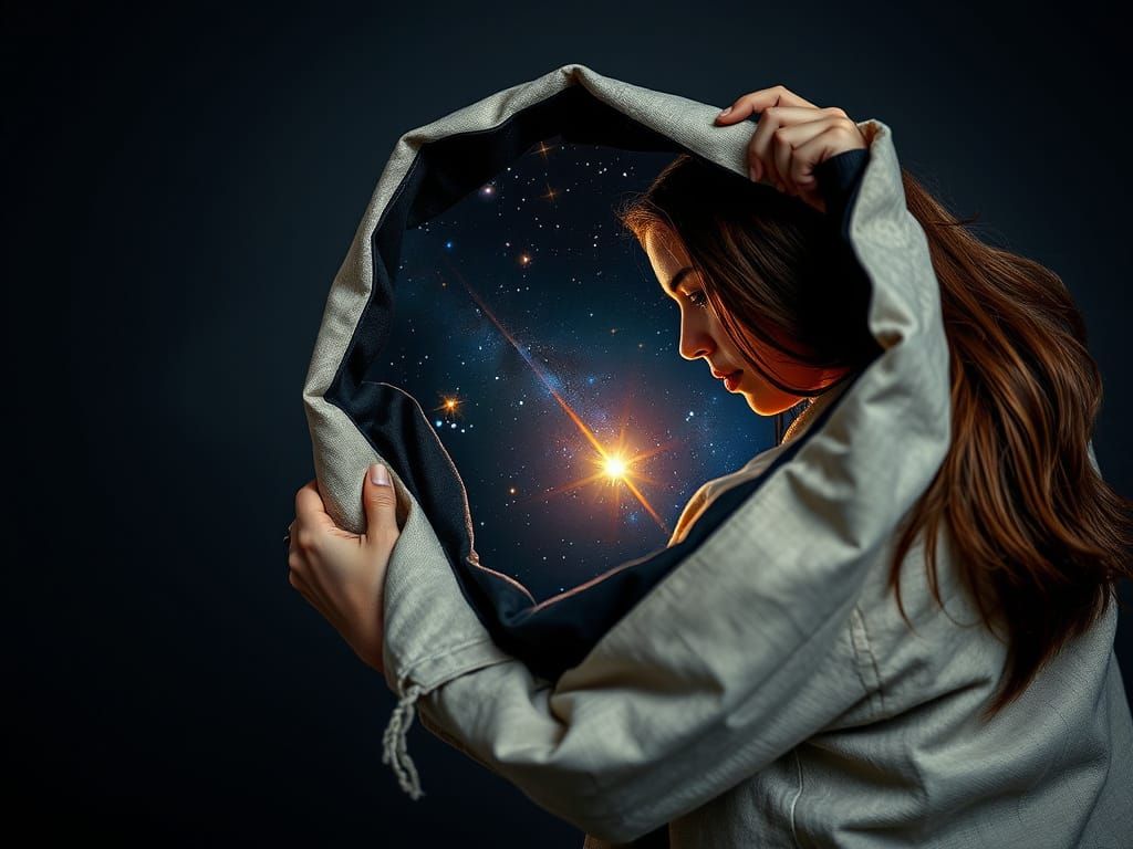 Woman Holds Bag Containing Starry Galaxy