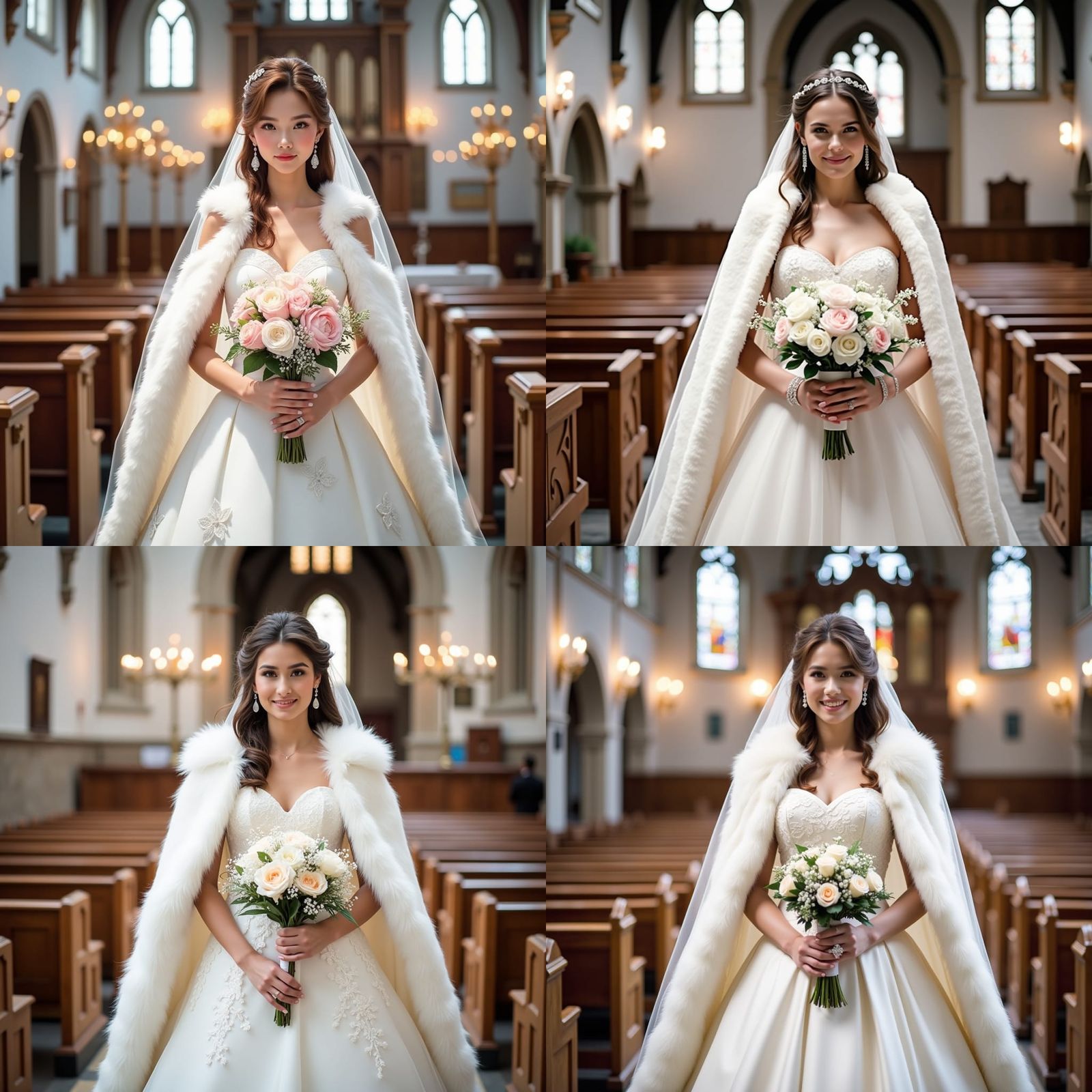 Radiant Bride in Lace Gown at Church Aisle