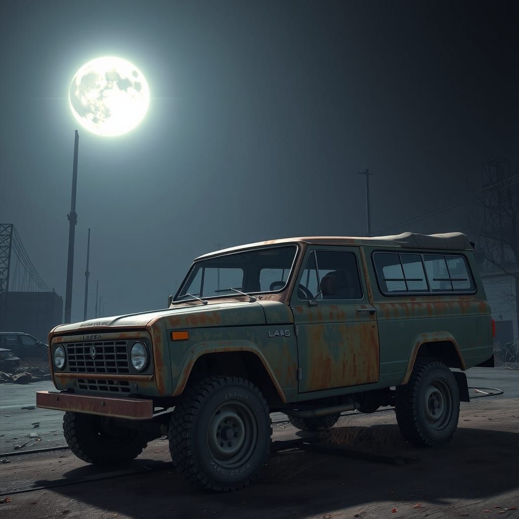 Lada Niva Under Chernobyl's Ethereal Moonlight
