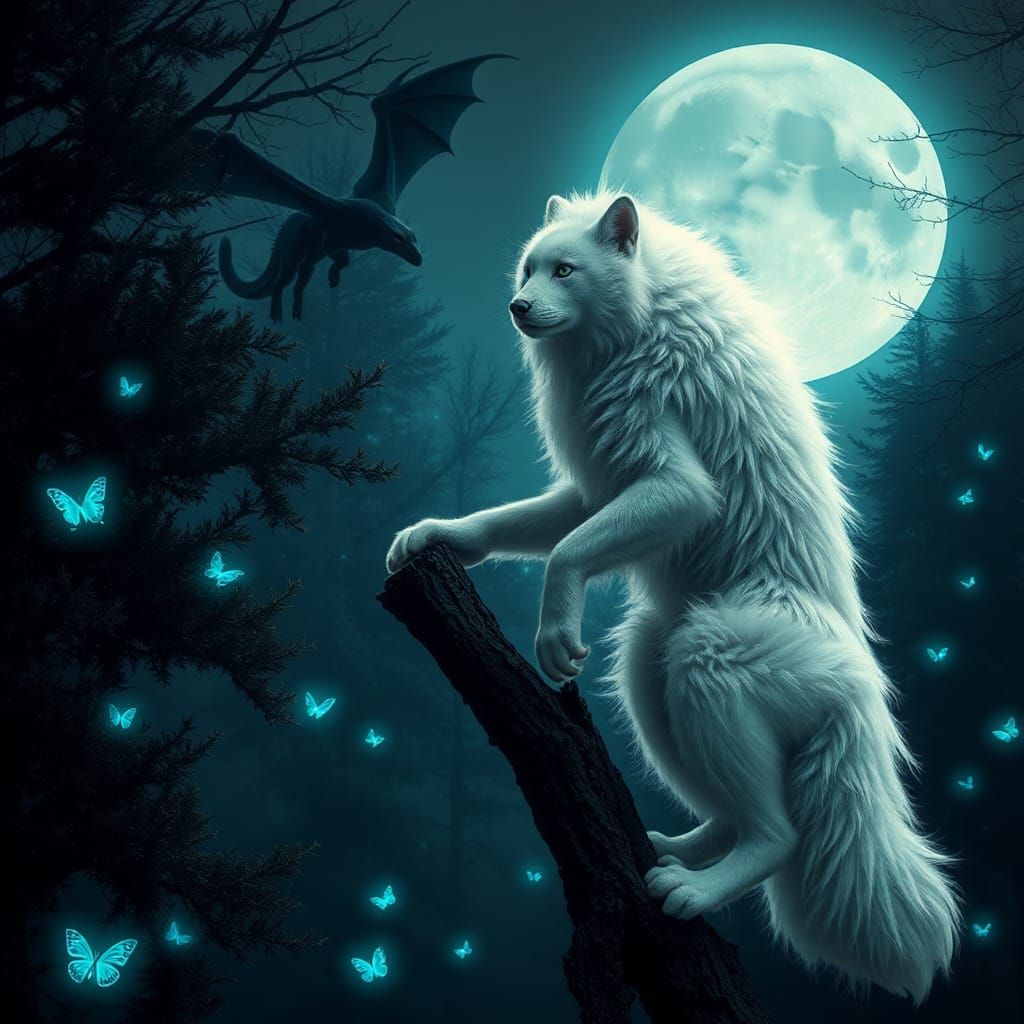 Werewolf-Angora Cat Hybrid in Misty Forest