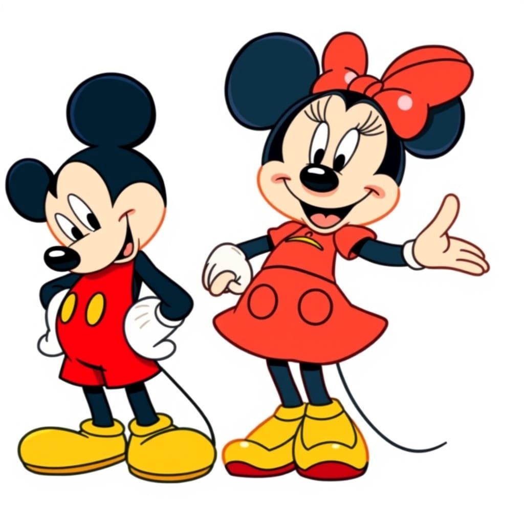 Mickey and Minnie Mouse in Classic Cartoon Style