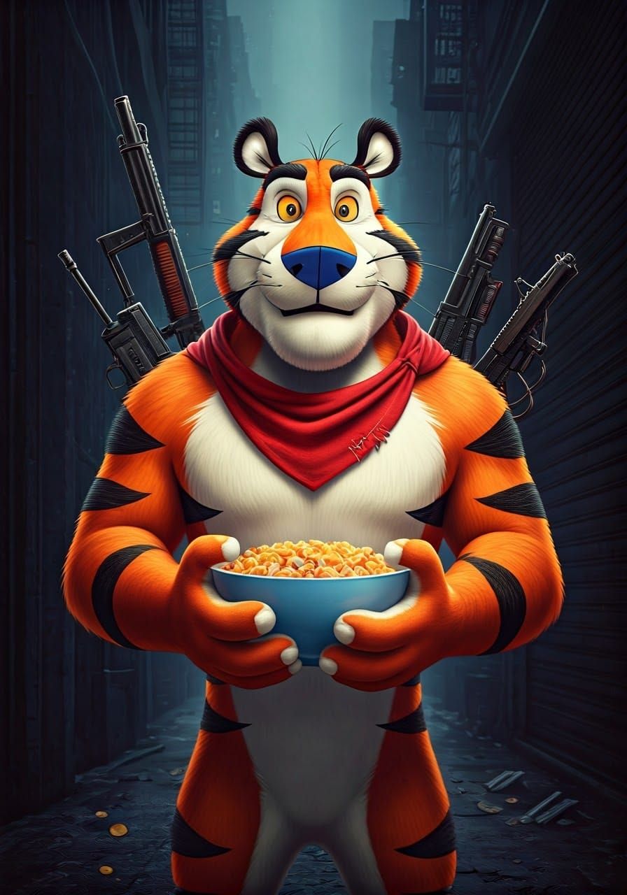 Menacing Tiger Hitman in Neon Alley