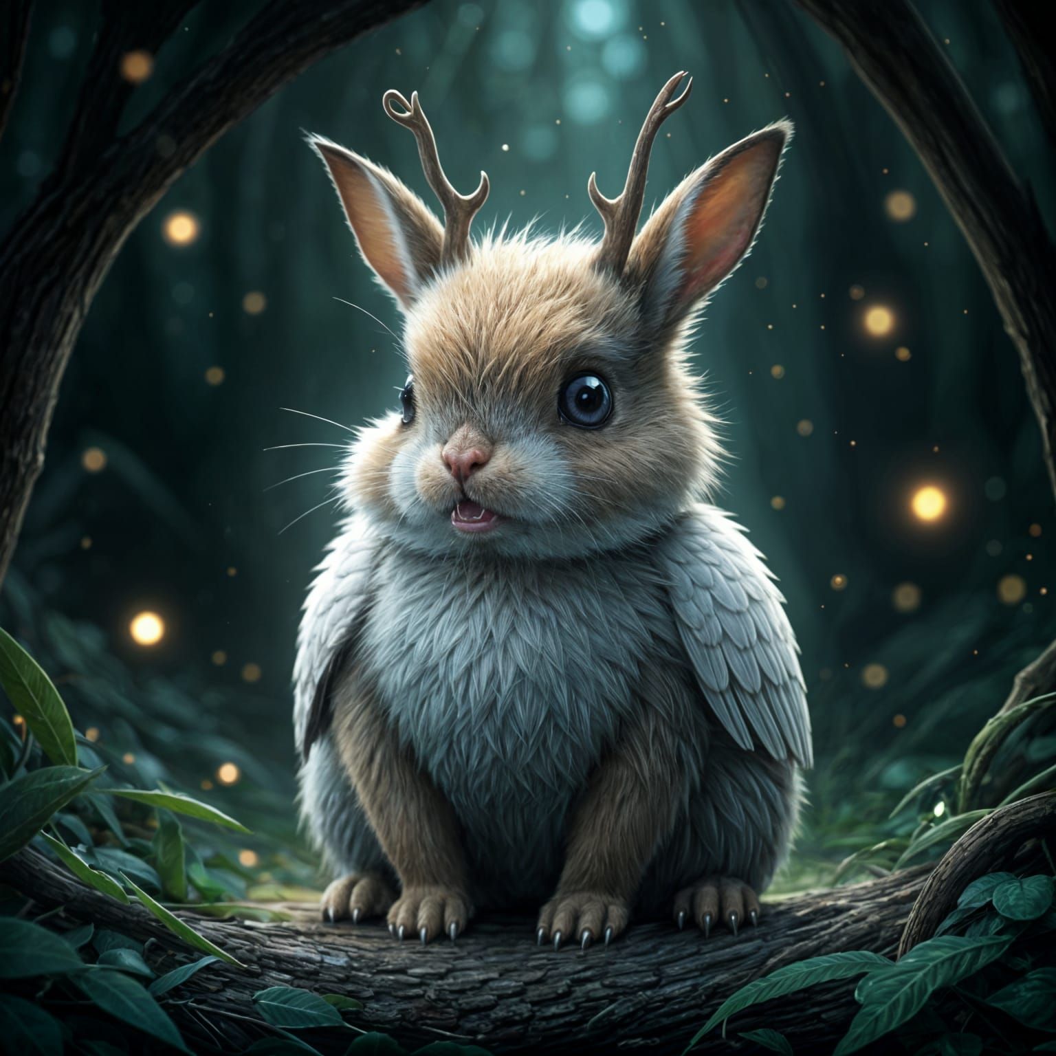 Whimsical Forest Dweller: A Rabbitsong Creature with Dove Wi...
