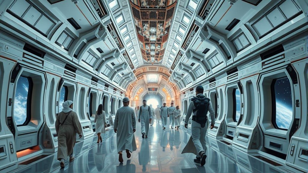 Futuristic Space Station with Islamic Architecture