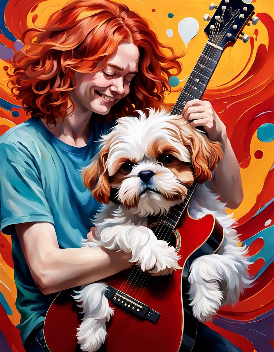 Loving Mother and Son with Dog in Splash Art