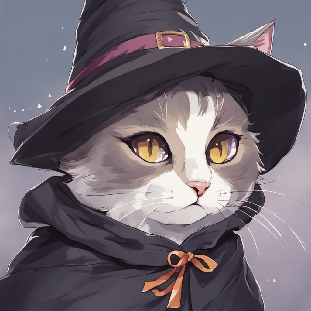 Anime Cat in Witch Costume