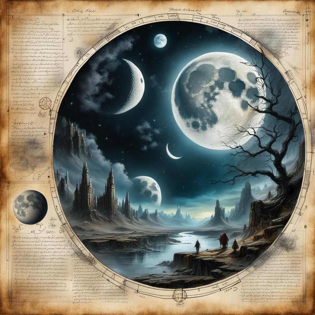 Fantasy Moon Cycle Illustration in Mixed Media