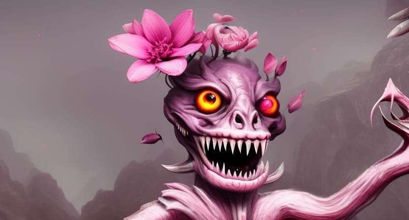 Scary Monster Offering a Flower: Detailed Matte Painting