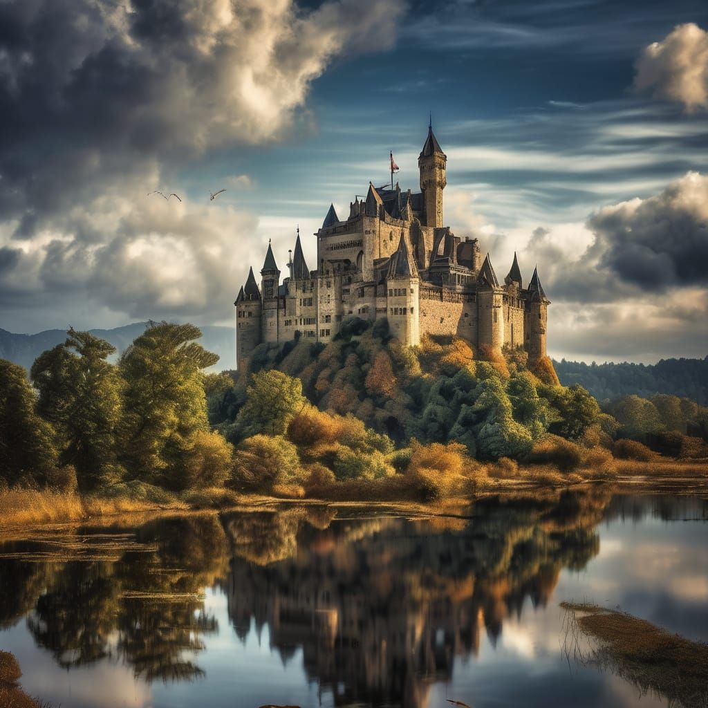 Medieval Castle in Serene Morning Light