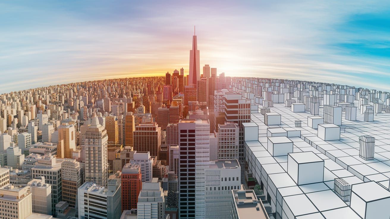 Panoramic Cityscape: Realistic to Abstract Transformation