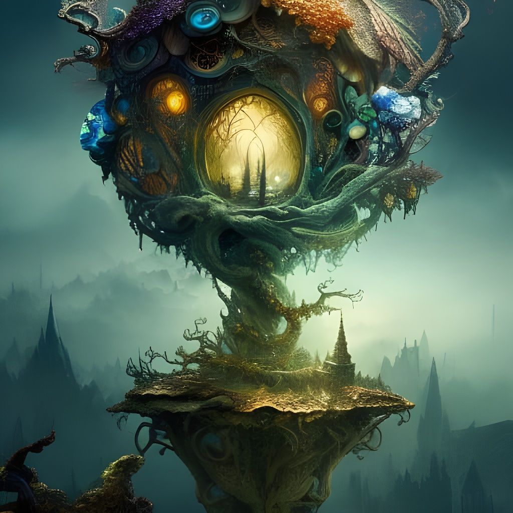 Blue Mushroom City Inside Shimmering Nature Portal