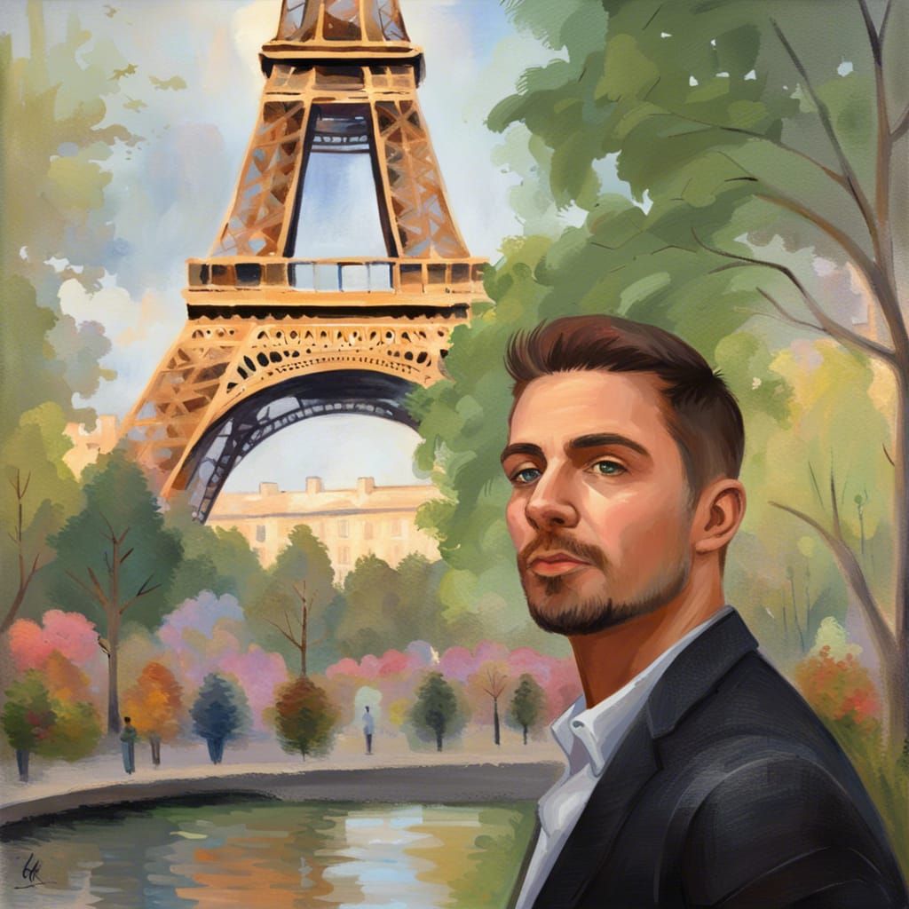 Impressionist Painting of Man in Paris Park