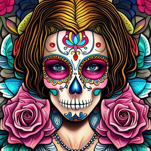Intricate Sugar Skull with Vibrant Colors
