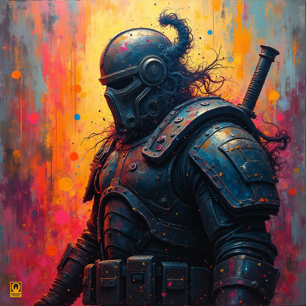 Warrior in Graffiti Art Style with Vibrant Colors